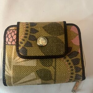 Spartina 449 Green and Pink Linen and Leather Wallet with Bifold Design